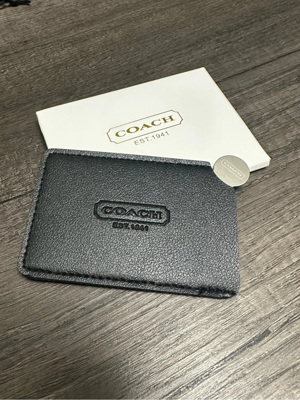 Coach Black Pebbled Leather Card Holder with with Mirror